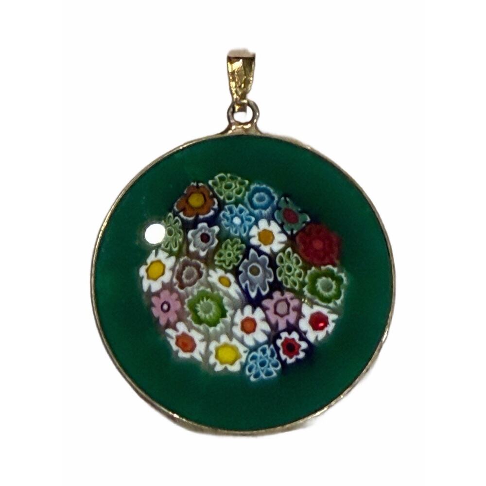 1960s AMV Italian Millefiori Art Glass Pendant Green